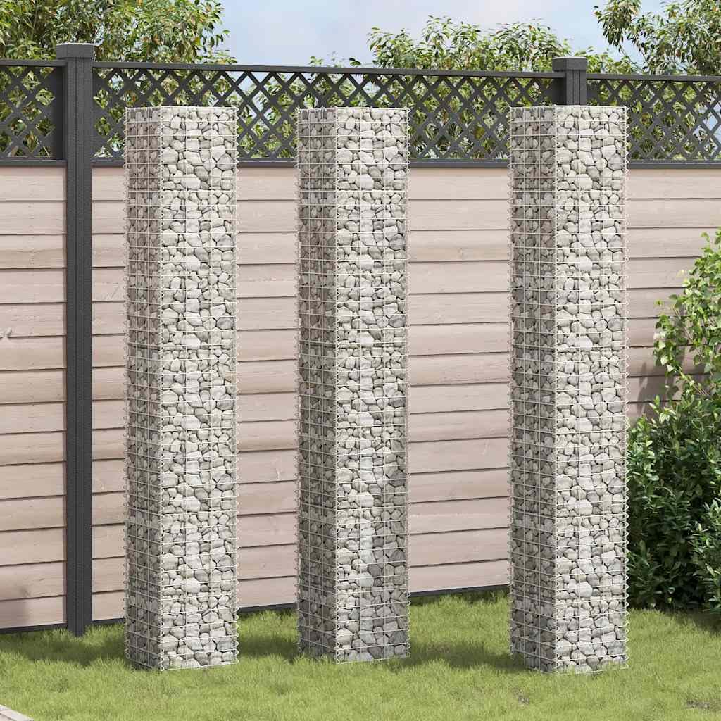 Foknhdi 3-Pack Large Silver Gabion Raised Garden Bed 78.7 in Tall Rust-Proof Iron Planter Box for Outdoor Patio, Balcony & Courtyard