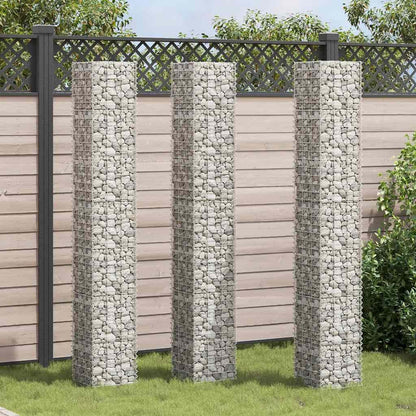 Foknhdi 3-Pack Large Silver Gabion Raised Garden Bed 78.7 in Tall Rust-Proof Iron Planter Box for Outdoor Patio, Balcony & Courtyard