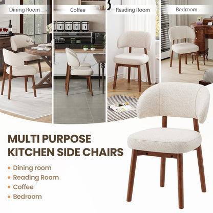MALOL Wooden Dining Chairs Set of 4, Modern Upholstered Dining Room Chair, Fabric Kitchen Side Chairs with Curved Open Back for Living Room/Restaurant/Cafe, Beige