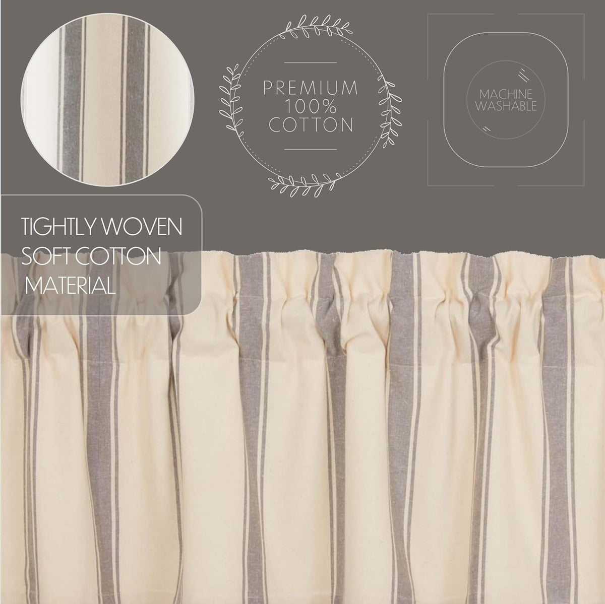 VHC Brands Grace Grain Sack Stripe Short Panel Set of 2, 63x37