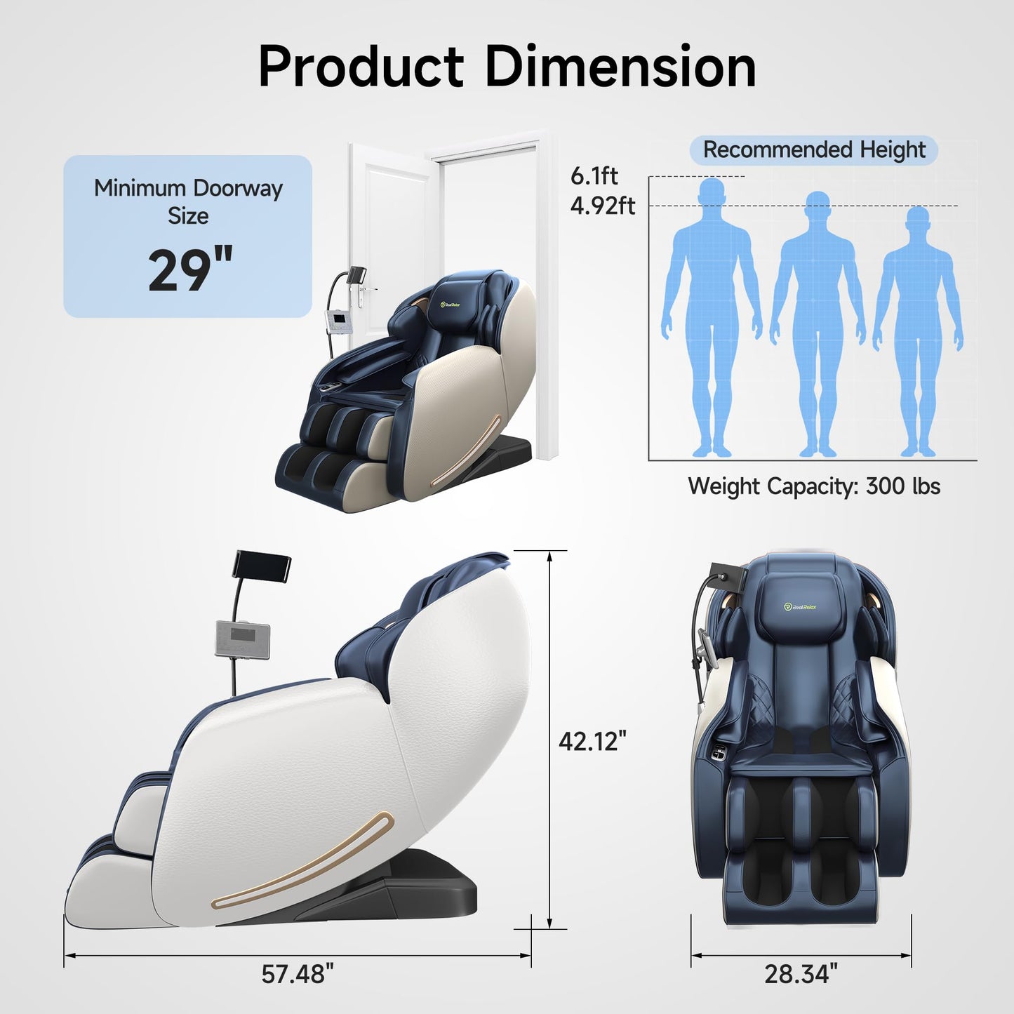 Real Relax Massage Chair Full Body with Unique Phone Controller,Heart and Blood Measurement, Zero Gravity 3D SL-Track Recliner with APP Control, Child Lock,Pause Button, Back Pad, Favor-06, Blue