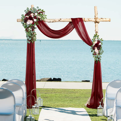 Ponatia Burgundy Wedding Artificial Arch Flowers Kit (Pack of 3) With 26Ft Shiny Arch Draping Fabric for Ceremony and Reception Backdrop Decoration (Burgundy & Blush)