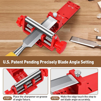 Chisel Sharpening Jig, Wood Honing Guide for Chisels and Planes Width 0.1" to 2.8" with Sharpening Angle Fixture, Angle Gauge from 10° to 45°(With 2 Sharpening Stones)