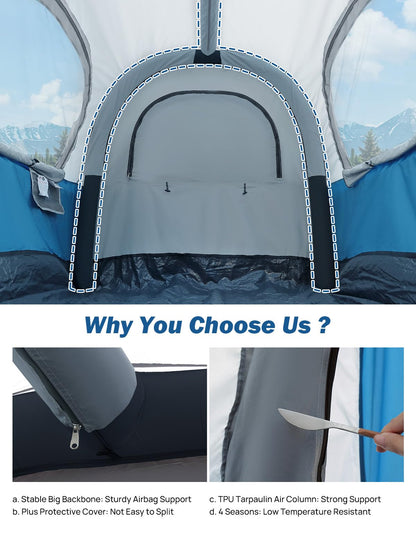 JOYTUTUS Inflatable Truck Bed Tent 5.5FT with Awning, Includes Air Pump for Quick 30 S Setup, Dual-use Pickup or Camping Tent for 2 Person, Waterproof Roof Shade and 3 Windows, Gray Blue