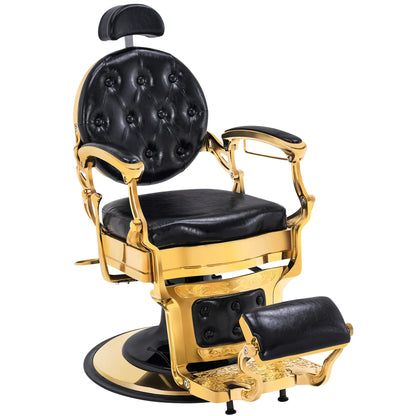 BarberPub Heavy Duty Metal Vintage Barber Chair All Purpose Hydraulic Recline Salon Beauty Spa Chair Styling Equipment 2933 (Gold)