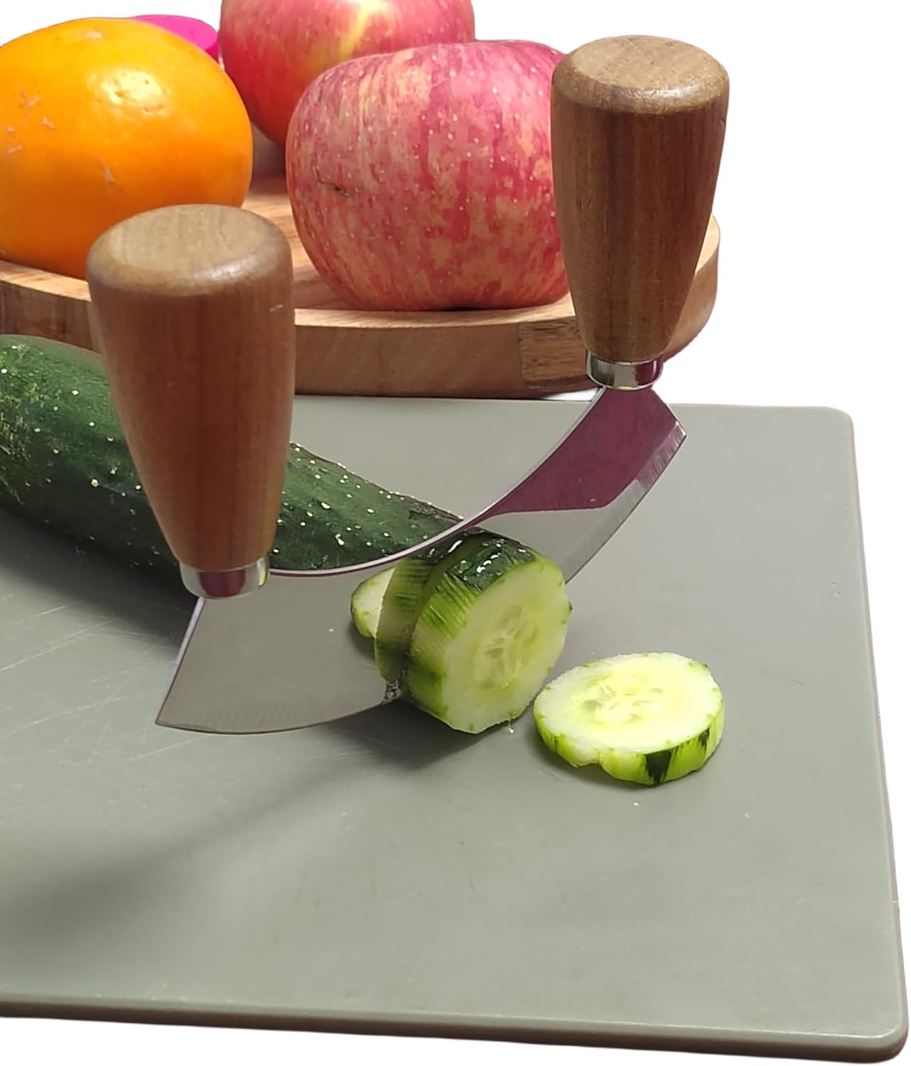 Mezzaluna Chopper Rocking Knife with Sharp Blades, ULU Knife for Veggie Rocker, Pizza Cutter, Kale Herbs Chopper &