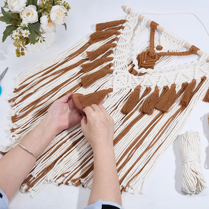 FREEBLOSS DIY Macrame Wall Hanging Kit Woven Tassel Tapestry DIY Cotton Rope Boho Wall Decor Macrame Kit with Instructions for Adults Beginners, 40cm/15.7" Wide