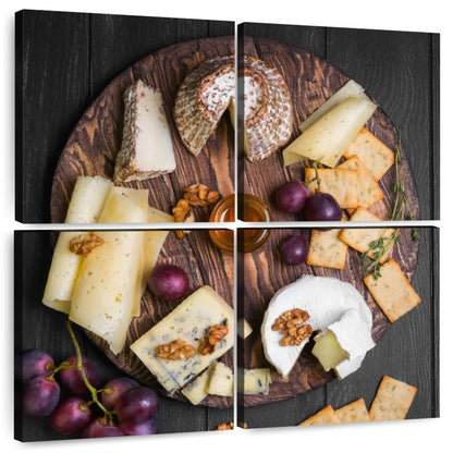 ElephantStock - Cheese Charcuterie Board Wall Art - Square Multi Panel Canvas - 4 Piece Dining Room Wall Decor - Photography Food And Drink Multi Piece Wall Art - Gray And Brown Decor - 45" x 45"