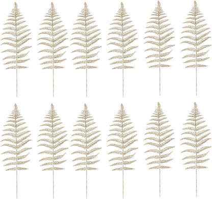 NUOBESTY 12pcs Christmas Artificial Flashing Leaves, Xmas Tree Hanging Ornament for DIY Wreath Crafts & Decorations