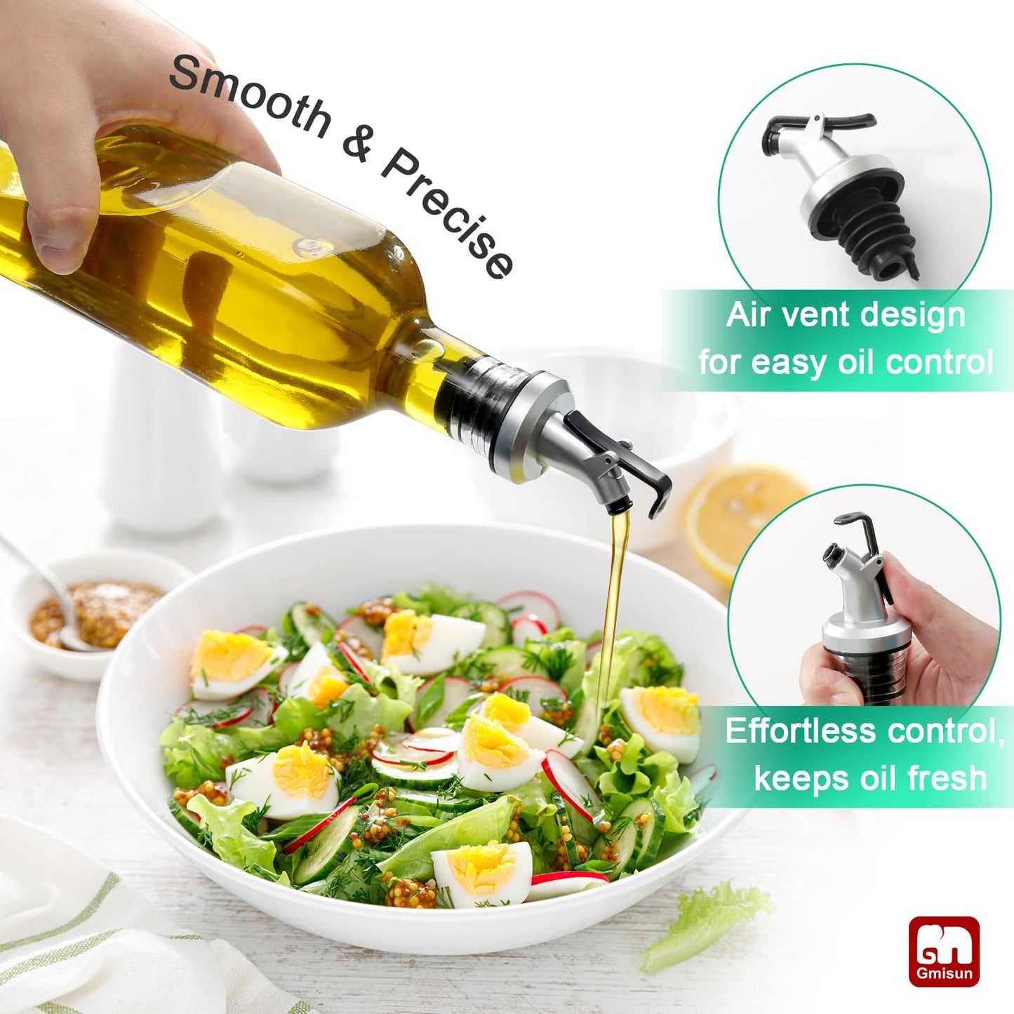 gmisun Olive Oil and Vinegar Dispenser Bottle Set, 2 Pack Oil and Vinegar Dispenser Bottle, 17oz Kitchen Oil Dispenser, Glass Cooking Oil Dispenser, Clear Glass Bottles for Oil with Funnel and Labels