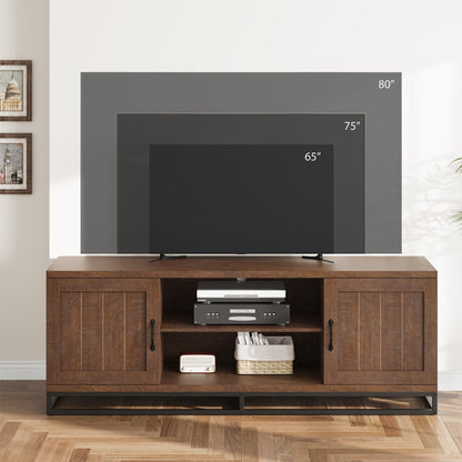 Garvee Farmhouse TV Stand for Living Room, Entertainment Center with 2-Tier Adjustable Shelves & Metal Leg, Wooden TV & Media Console Table for 75 Inch with Storage Compartments, Walnut