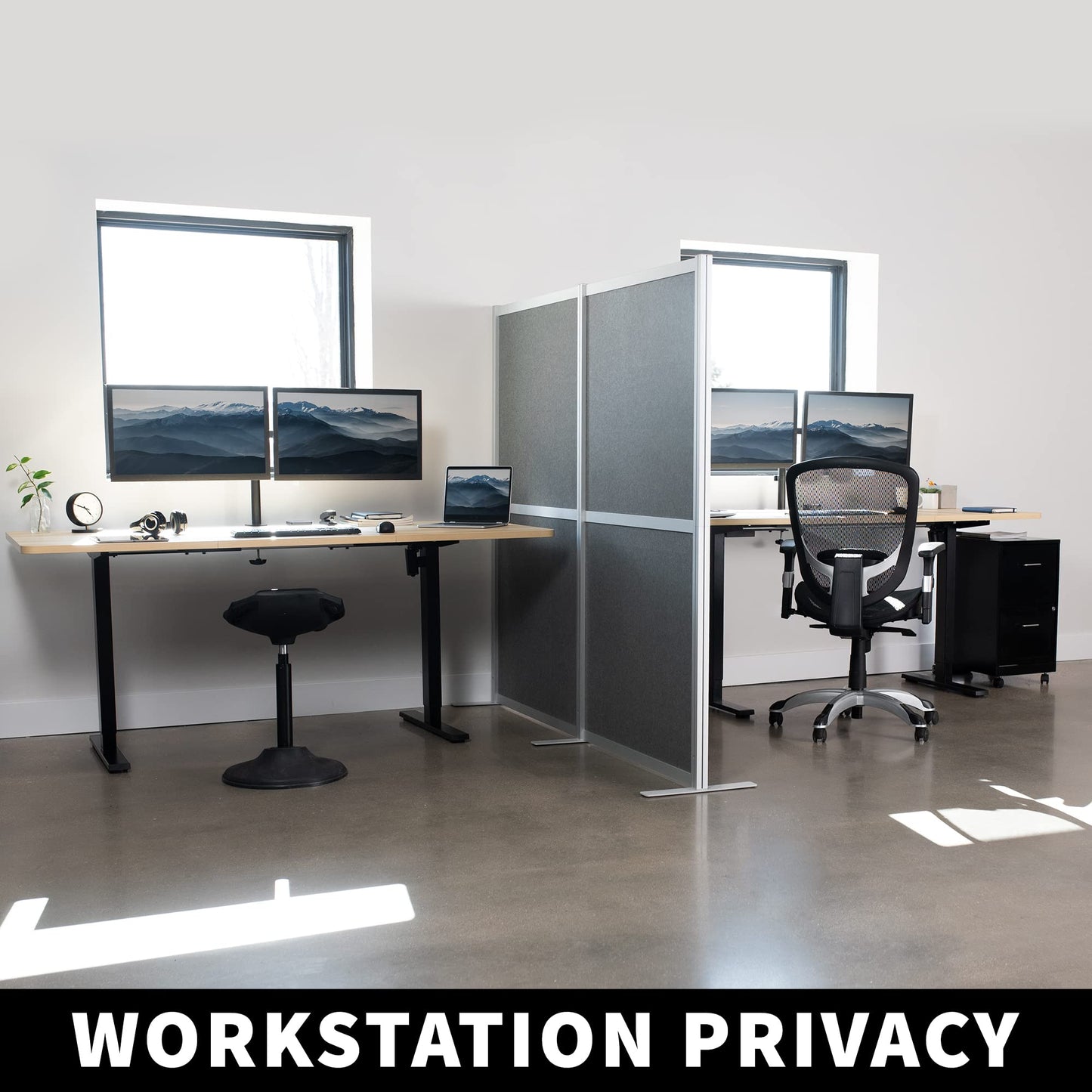 VIVO Modular Wall System, 2 PET Panels, Modern Professional Office Cubicle Dividers, Freestanding Privacy-Screen, 66 inches High, Dark Gray, PP-MWS63D