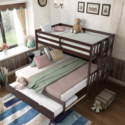 Giantex Twin Over Pull-Out Bunk Bed with Trundle, Extendable Twin/Full/Queen/King Bunk Bed, Solid Wood Bunk Bed with Ladder and Safety Rail, Wooden Bunk Beds for Kids Adults Teens, Espresso