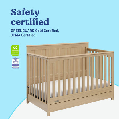 Graco Hadley 5-in-1 Convertible Crib with Drawer – GREENGUARD Gold Certified, Fits Standard Crib Mattress, Converts to Toddler Bed, Daybed and Full Bed, 4 Adjustable Mattress Heights (Driftwood)
