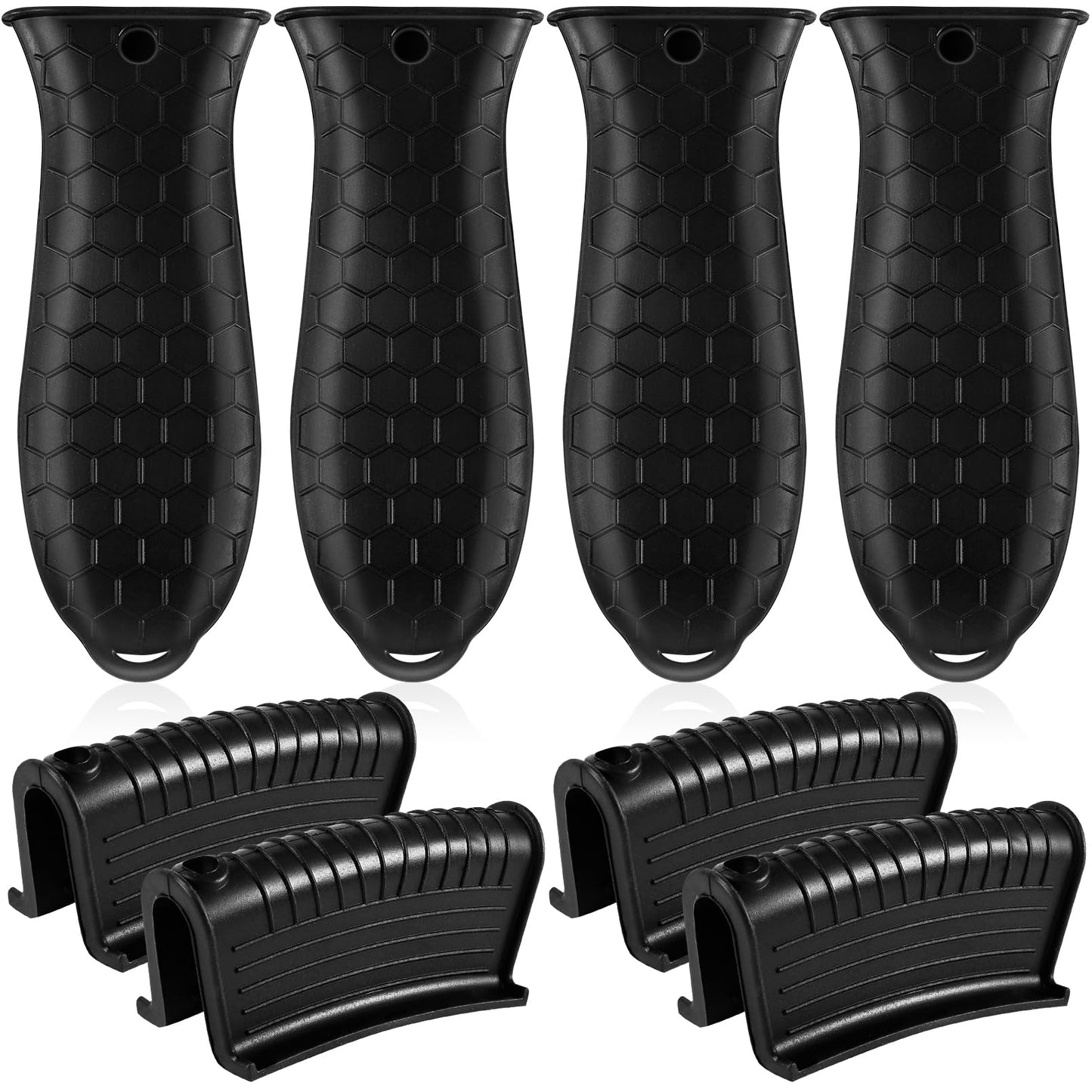 Enjamyo 8 Pack Silicone Hot Handle Holders, Cover Cast Iron Handle Cover, Heat Resistant Assist Pan Handle Sleeve for Frying Pan, Non-Slip Pot Holder Sleeve, Potholder for Cast Iron Skillets(Black)