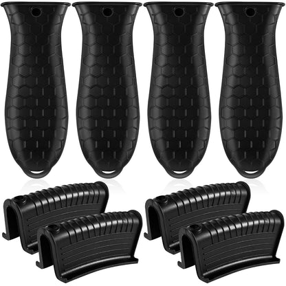 Enjamyo 8 Pack Silicone Hot Handle Holders, Cover Cast Iron Handle Cover, Heat Resistant Assist Pan Handle Sleeve for Frying Pan, Non-Slip Pot Holder Sleeve, Potholder for Cast Iron Skillets(Black)