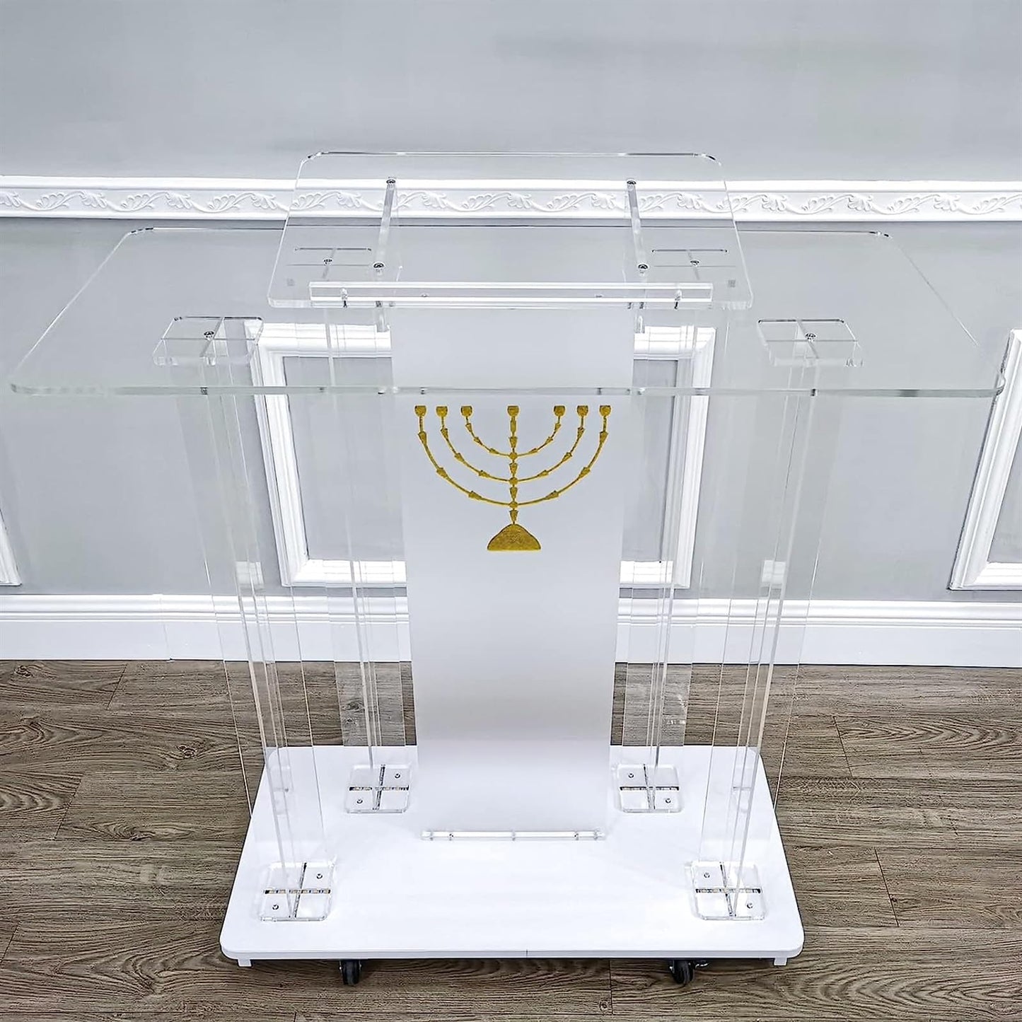 DHXIAMZ Clear Acrylic Church Forum Lectern Podium Stand with Foot Wheel Reading Table