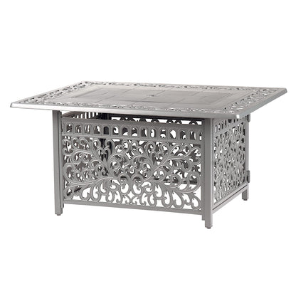 Oakland Living Rectangular 48 in. x 36 in. Aluminum Propane Fire Pit Table, Glass Beads, Two Covers, Lid, 57,000 BTUs in Grey Finish