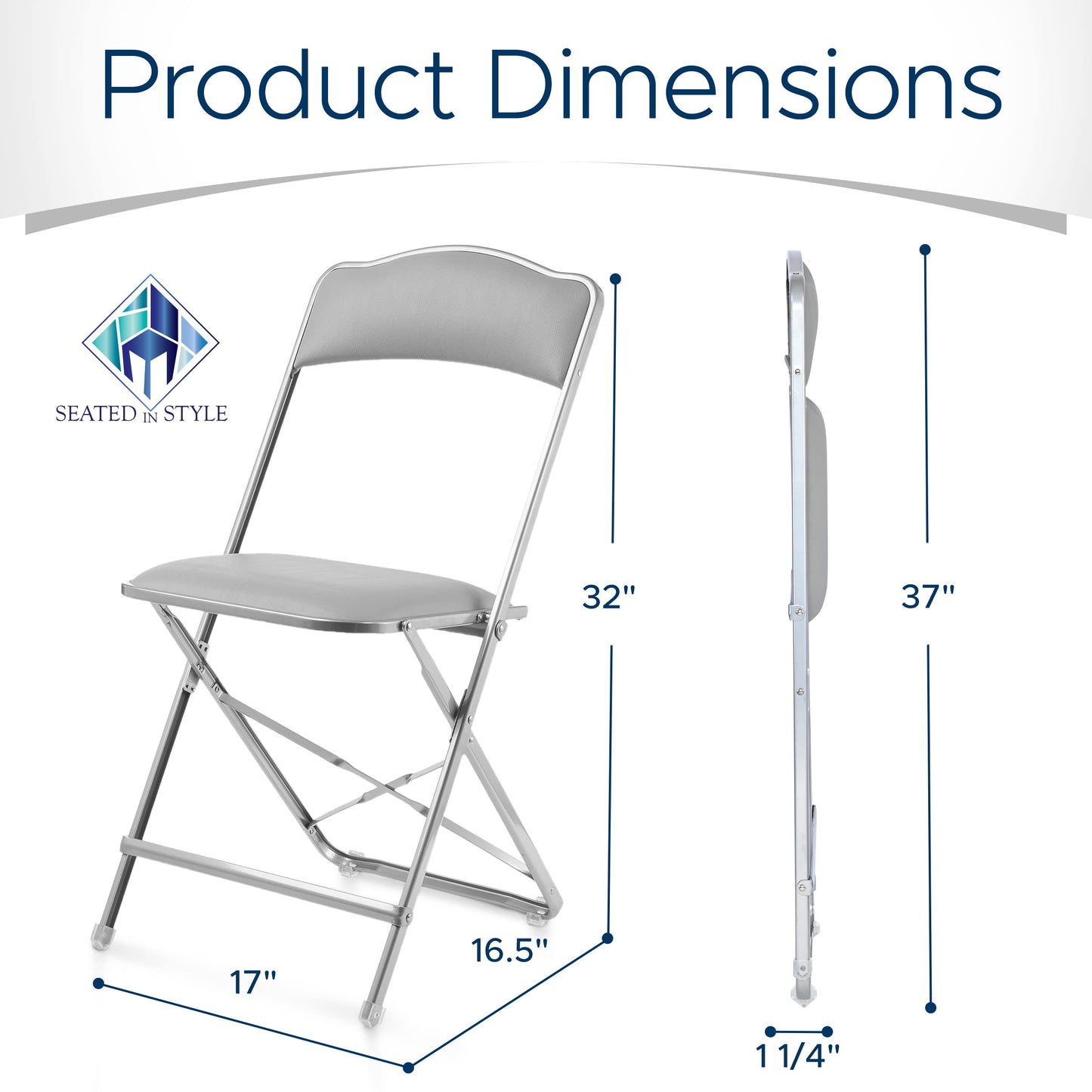 Gold Furnishings Folding Chairs with Padded Seats 4 Pack - Foldable Chair with Heavy-Duty Steel Frame, Elegant Party Bridge Chairs for Outside, Home, Office, Indoor & Outdoor Events - Silver/Grey