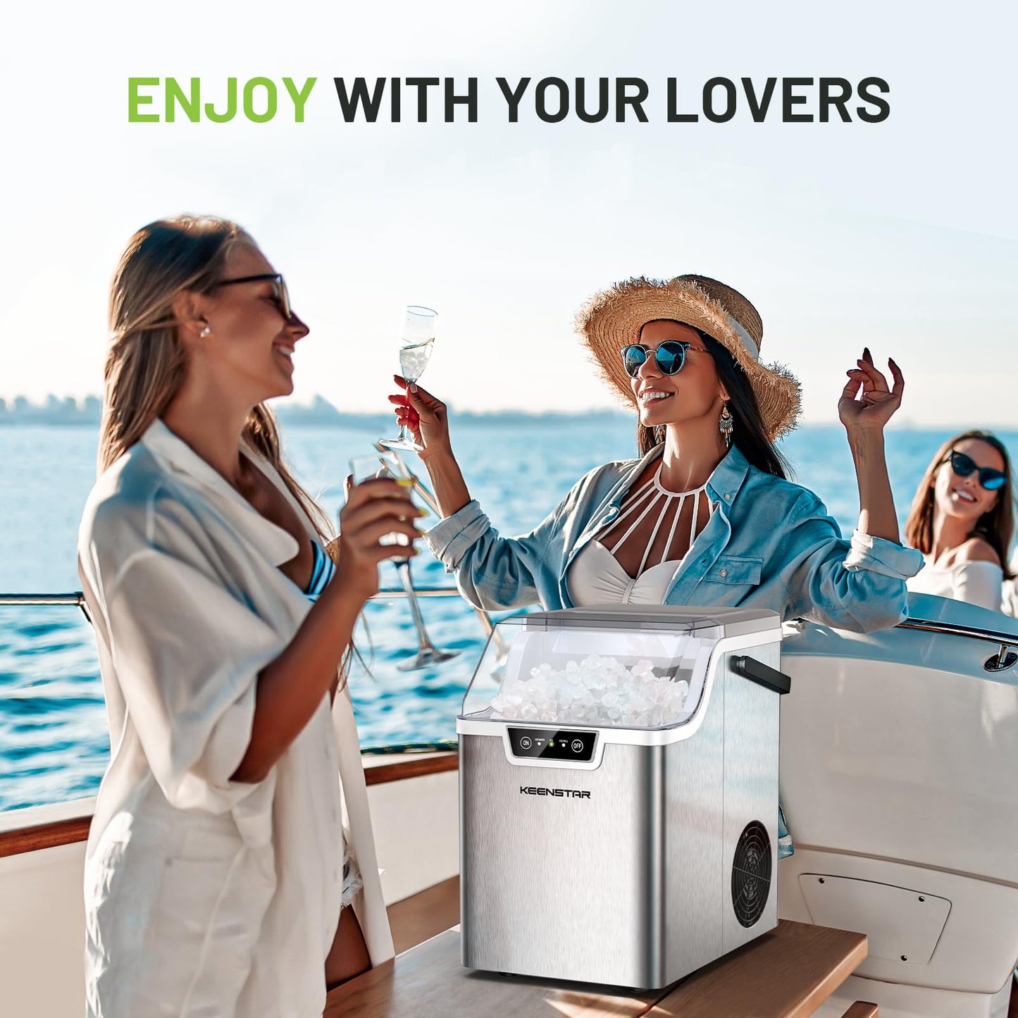 KEENSTAR Nugget Countertop Ice Maker with Soft Chewable Ice, 40lbs/24H Pebble Ice Machine for Home/Party/RV/Camping with Basket and Scoop, Auto-Cleaning