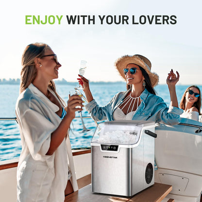 KEENSTAR Nugget Countertop Ice Maker with Soft Chewable Ice, 40lbs/24H Pebble Ice Machine for Home/Party/RV/Camping with Basket and Scoop, Auto-Cleaning