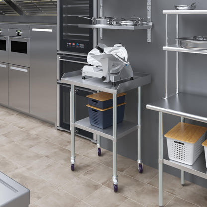 AmGood Commercial Work Table with Backsplash and Sidesplashes with Casters | NSF (Stainless Steel Table with Sideguards + casters, 30" Long x 24" Deep)