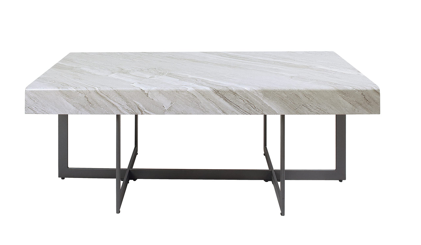 Furniture of America Willy Modern Storage Faux Marble Top 3-Piece Coffee, End and Sofa Table Set for Living Room, Gray