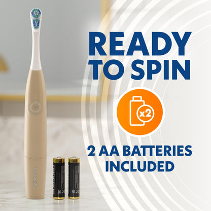 Spinbrush Smart Clean Battery Powered Electric Toothbrush for Adults with Dual Action Head, Pacer & Timer, Champagne, Soft Bristles, 1 Count
