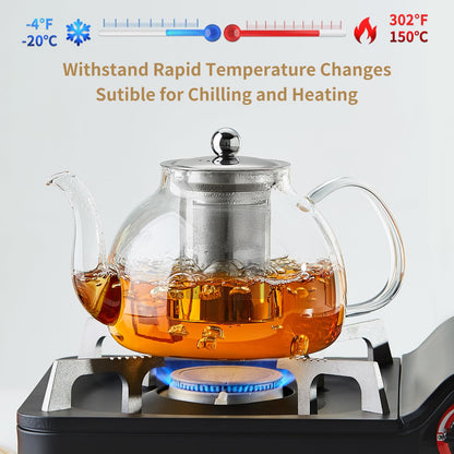 DOPUDO 40OZ (1200ML) Glass Teapot with Infuser Stovetop Safe, Clear Glass Tea Pot Kettle, Borosilicate Tea Pot with Infusers Filter for Loose Tea, Tea Kettle Dishwasher Safe