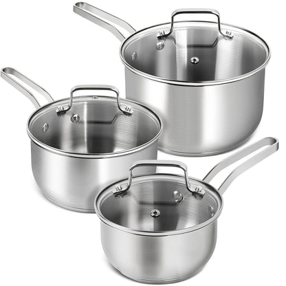 MICHELANGELO Stainless Steel Pots Set - 1QT & 2QT & 3QT Stainless Steel Sauce Pan with Lid, Induction Saucepan Set, Small Pots for Cooking - 6 Pcs