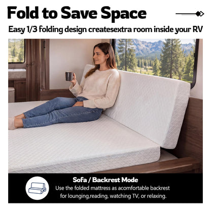 Novabright 1/3 Folding RV Short Queen Mattress, 6 Inch Bifold Memory Foam Mattress with High Resilience Support, Breathable Cover & Zipper Non-Slip Bottom, Certified Safety Foam for RV Camper Trailers