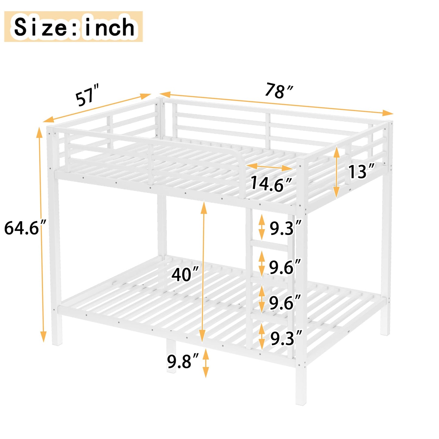 Bellemave Full Over Full Bunk Bed with Build in Ladder, Heavy Duty Bunk Beds with Full Length Guardrail, Easy Assemble, Mattress Not Included, White