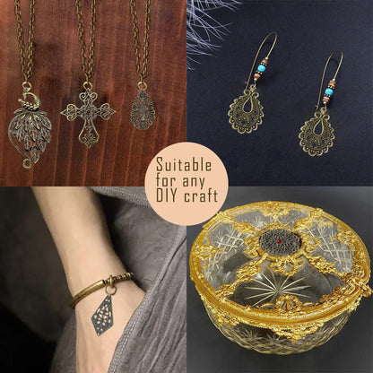 metulip 120Pcs Antique Bronze Filigree Connectors Tibetan Metal Filigree Charms Pendants Links Vintage Filigree Embellishments for Craft DIY Earrings Hairpin Necklace Jewelry Making