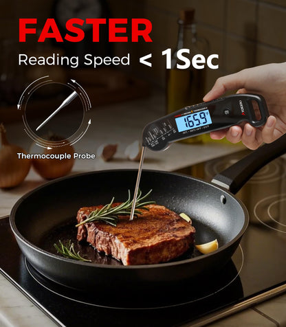 Atogou Meat Thermometer, Professional Food Thermometer, <1 Sec Instant Read, ±0.5℉ Accuracy, Thermocouple Sensor, Waterproof Digital Thermometer for Cooking, BBQ, Grill, Him Dad Birthday Gifts, Black