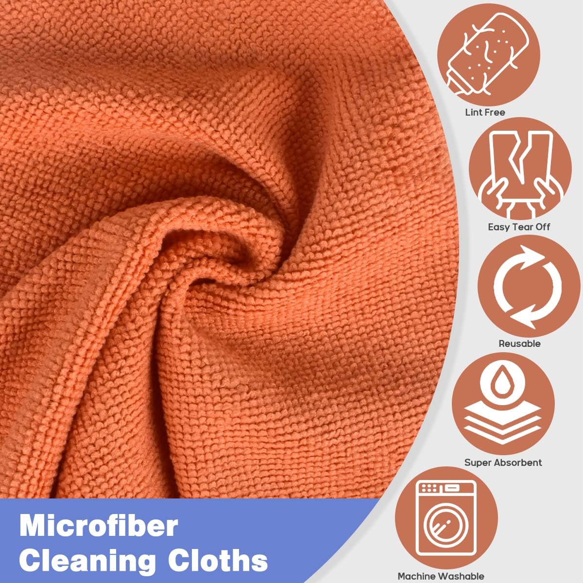 CONLI 4 Roll Microfiber Cleaning Cloth 80 Pack Reusable Microfiber Towels for Household Cleaning and Car Cleaning Easy Tear-Away and Lint Free