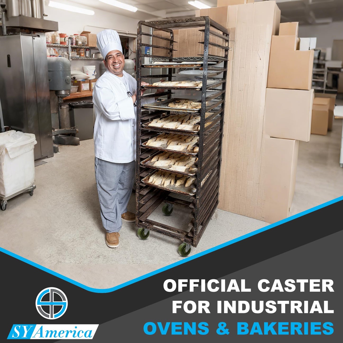 SY America 4"×1.5" Caster Wheels,High Temp Green Epoxy Wheel -Industrial Bakery and Oven Rack Wheels Set of 100, 5/8" Bore Bearings - 2800 lbs Capacity
