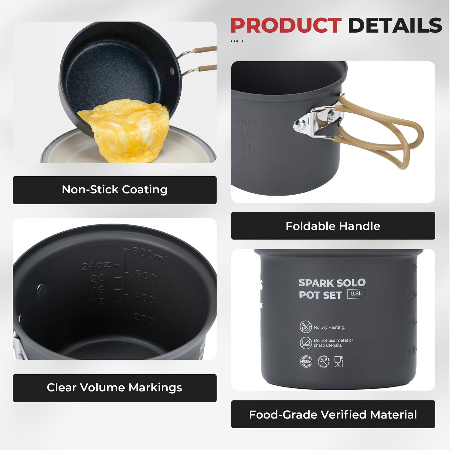 Alocs 9pcs Camping Cookware Kit, Non-Stick Lightweight Camping Pots with 3200w Stove, Igniter & Gas Canister Stand, 5-in-1 Utility Spork for Hiking, Solo Camping, Backpacking, Outdoor Cooking, Picnic