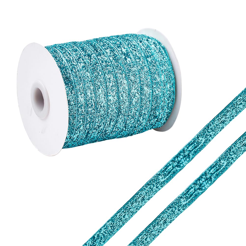 CABODYALS 50 Yards 3/8 Inch Turquoise Sequin Trim Light Blue Metallic Glitter Trim Single Sided Thin Sparkly Ribbons Bundle Rolls with Spool for Crafts Gift Wrapping Sewing Christmas Headbands DIY