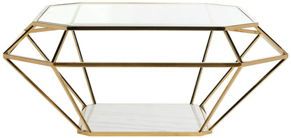 SAFAVIEH Couture Home Collection Abena Gold and White Marble Geometric Coffee Table