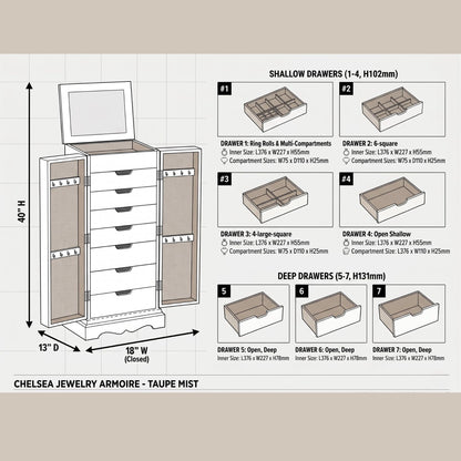 Hives and Honey Chelsea Jewelry Armoire, Taupe Mist