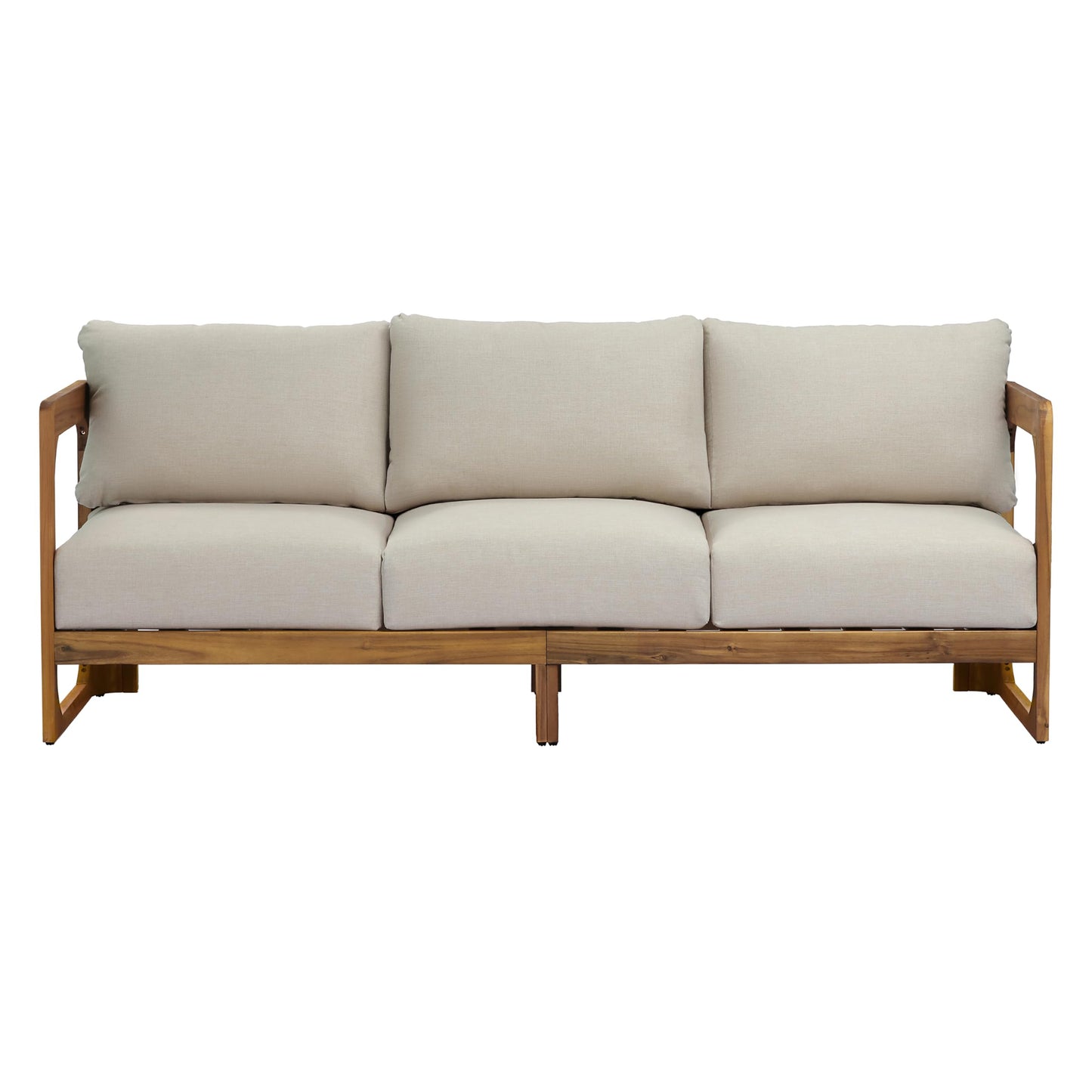 Christopher Knight Home Daria Acacia Wood Outdoor 3 Seater Sofa Set with Cushion, Solid Wood Patio Sofa with Removable Cushion, Comfy Lounge Sofa for Patio Furniture Set, Teak+Beige