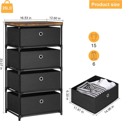 HAITRAL Fabric Storage Chest, 4 Drawer Clothes Organizer Unit for Closet, Easy Assembly Dresser for Bedroom, Hallway,