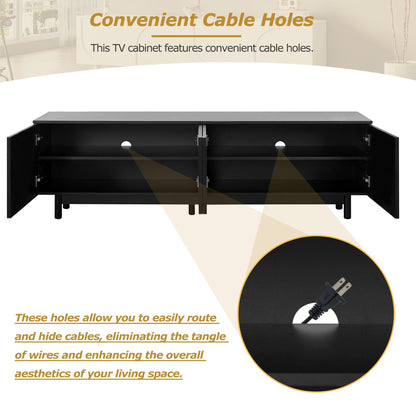 Merax Modern TV Stand with Arch Cabinets, Solid Wood Legs & Adjustable Shelves | Entertainment Center with Cable Management for Living Room, Black