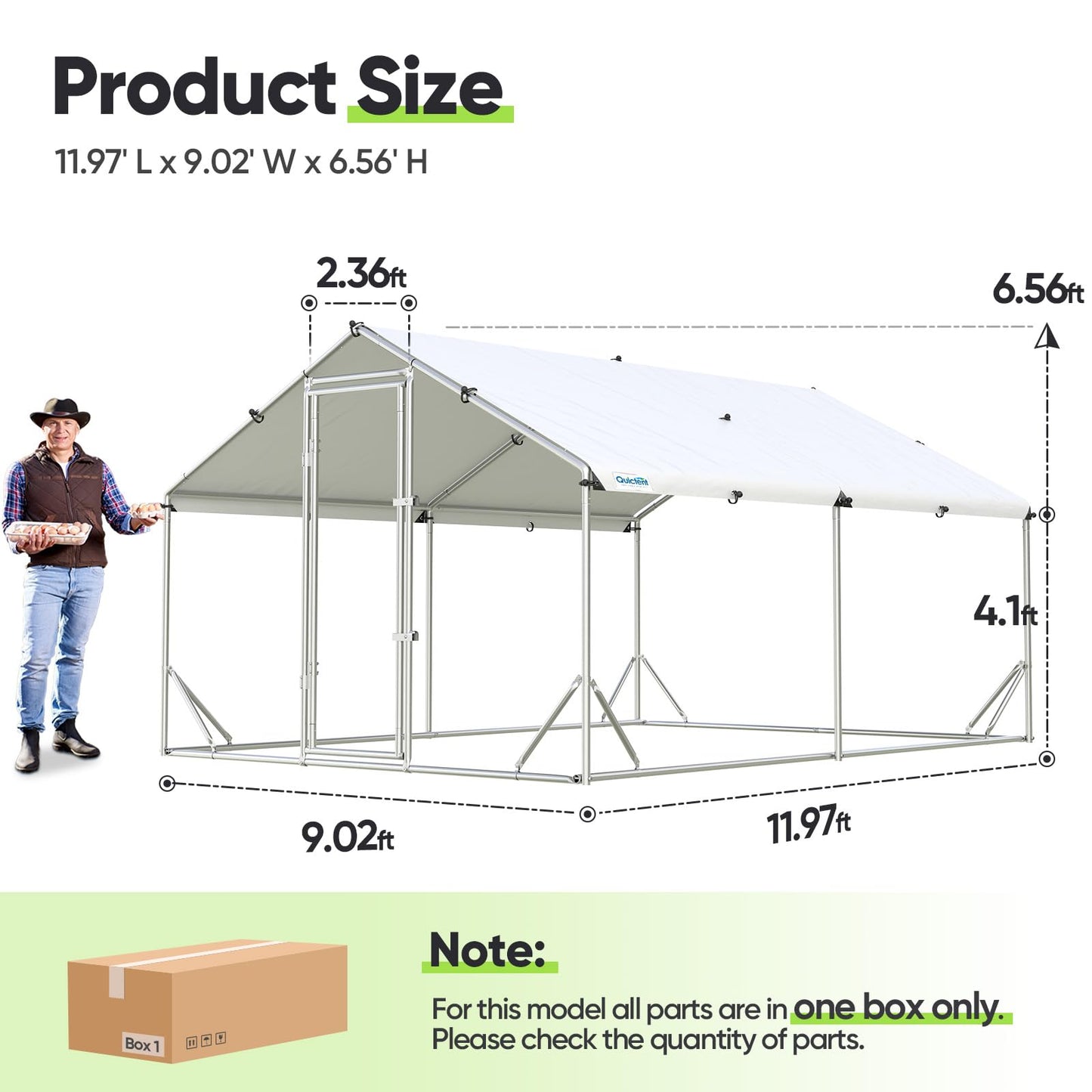 Quictent Large Metal Chicken Coop Run for 20+ Poultry with Beige Nest Box, Side Hardware Cloth & Cover, Advanced Series Outdoor Walk-in Cage Hen Duck Rabbit Dog Pen Yard Farm House, 12x9x6.6FT