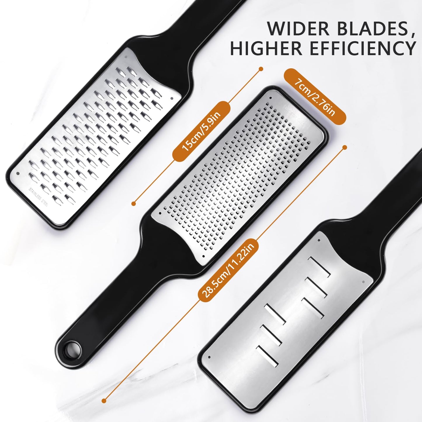 LHS Lemon Zester Grater Set of 3 - Cheese Grater Kitchen Tool for Parmesan Cheese, Ginger, Nutmeg, Chocolate, Vegetables, Stainless Steel Cheese Shredder（Fine & Ribbon & Coarse Blades）