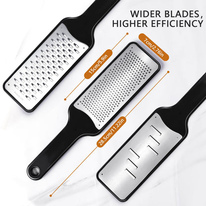 LHS Lemon Zester Grater Set of 3 - Cheese Grater Kitchen Tool for Parmesan Cheese, Ginger, Nutmeg, Chocolate, Vegetables, Stainless Steel Cheese Shredder（Fine & Ribbon & Coarse Blades）