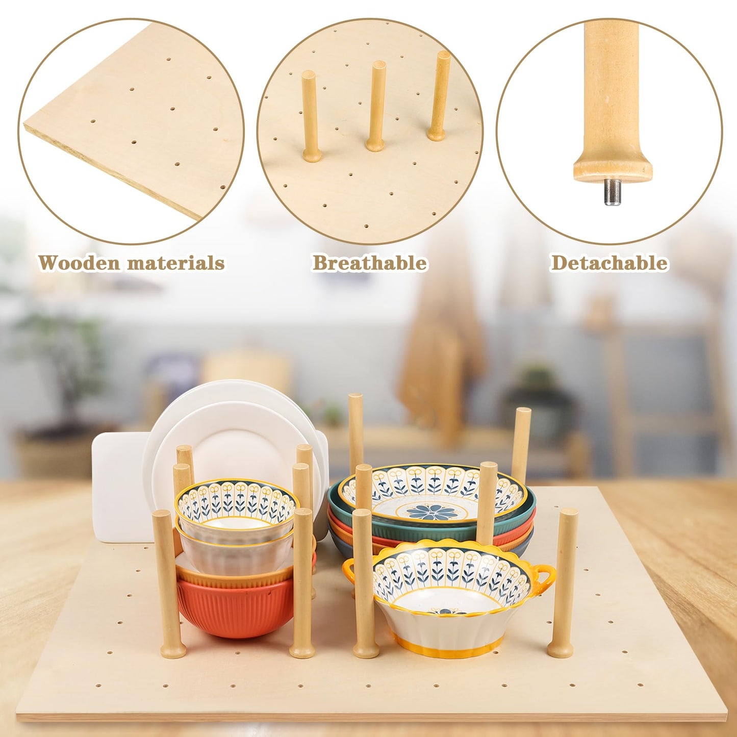 Mezurun Pegboard Drawer Organizer（30×21in） Peg Board for Drawers,Peg Board Drawer Organizer Kitchen Pegboard Divider Organizer Adjustable Trimmable，15PCS Wooden Peg