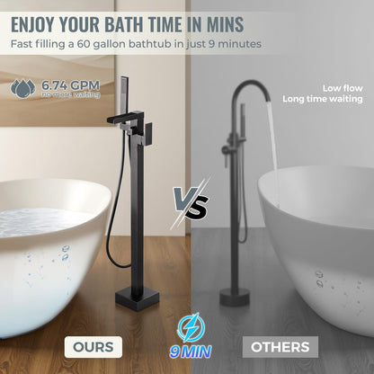 Freestanding Tub Faucet Oil Rubbed Bronze: ALEASHA High Flow Max 6.74 GPM Free Standing Tub Filler-Brass Modern Floor Mount Bathtub Faucet with Handheld Shower, for the Ultimate Elegant SPA Experience