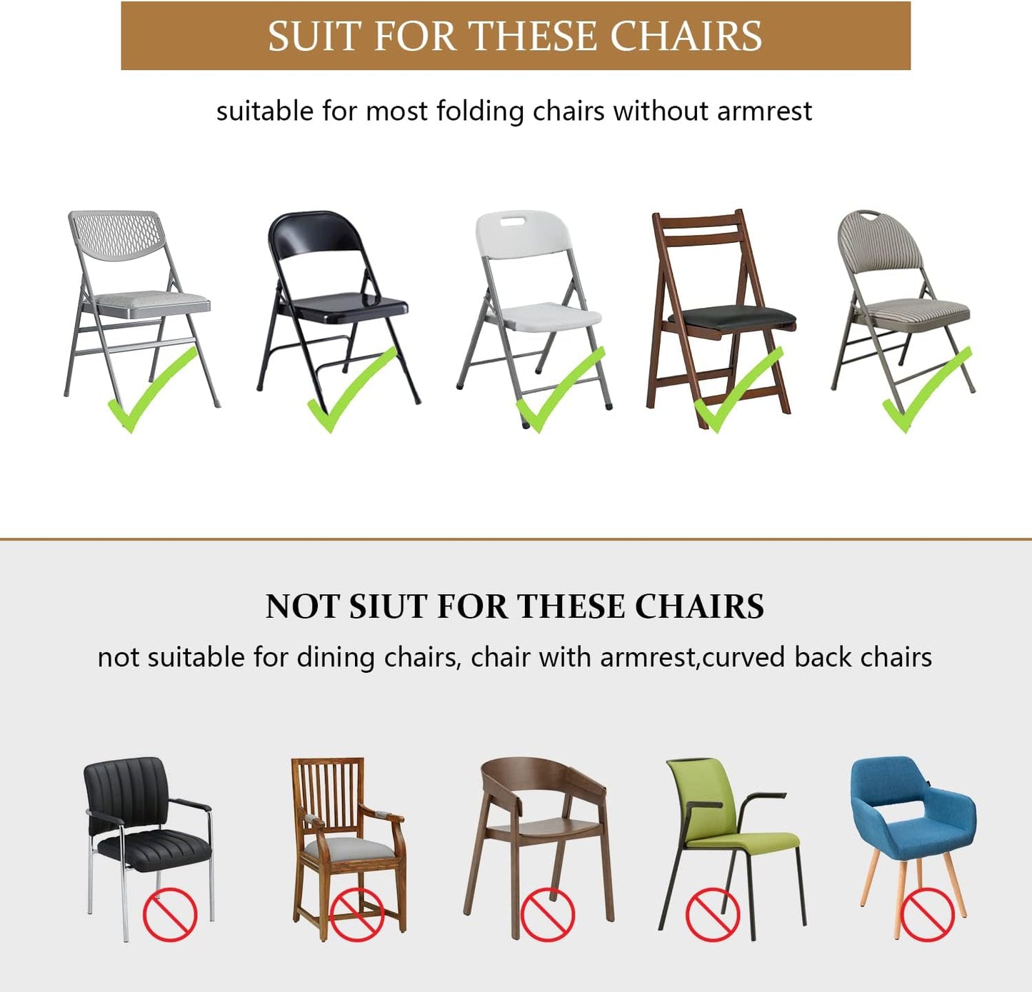 6 ManMengJi Brown Folding Chair Covers, Spandex Folding Chair Covers PCS, Banquet Chair Slipcovers for Party, Wedding