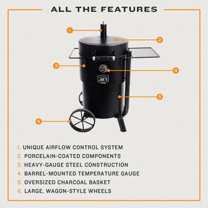 Char-Broil Oklahoma Joe's Bronco Barrel Drum Smoker Bundle with 630 Square Inch Cooking Surface and Triple Grate